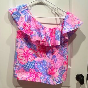 Lilly Pulitzer NWT Size SMALL Zeldie One Shoulder Pink Isle Snappy Turtle